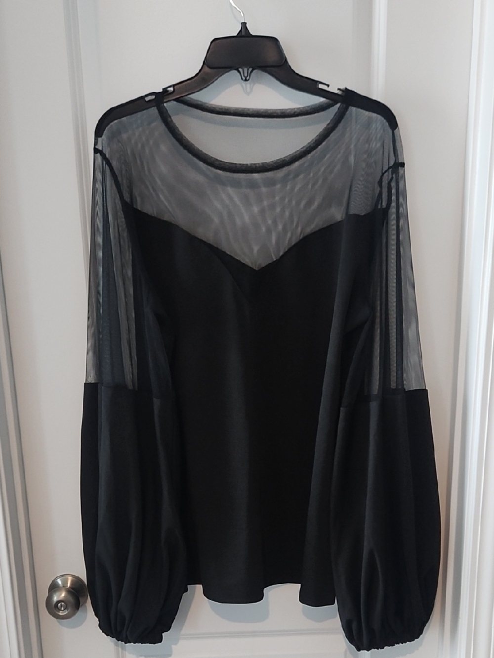 Pantora TOP Sheer Yoke Black Blouse with Balloon Sleeves